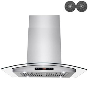 AKDY Convertible 36-in Stainless Steel Island Range Hood - Charcoal Filter Included