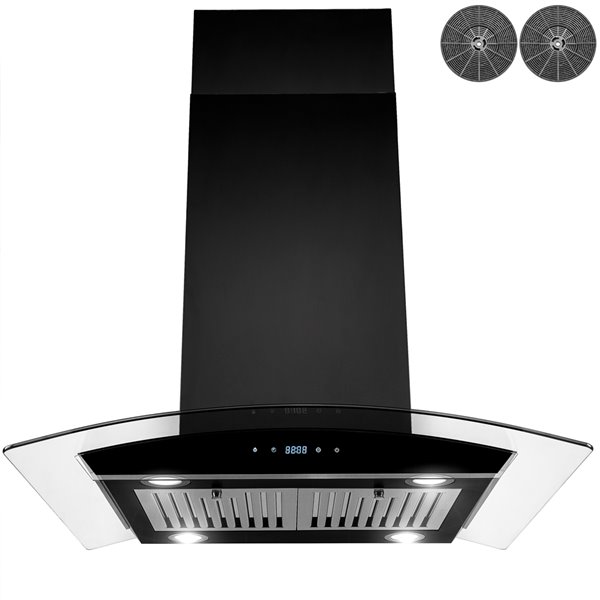 Image of Akdy | 36-In Convertible Black Painted Island Range Hood With Charcoal Filter Included, 343 CFM | Rona