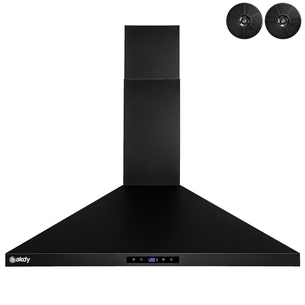 AKDY 30in Convertible Painted Black WallMounted Range Hood With Charcoal Filter Included