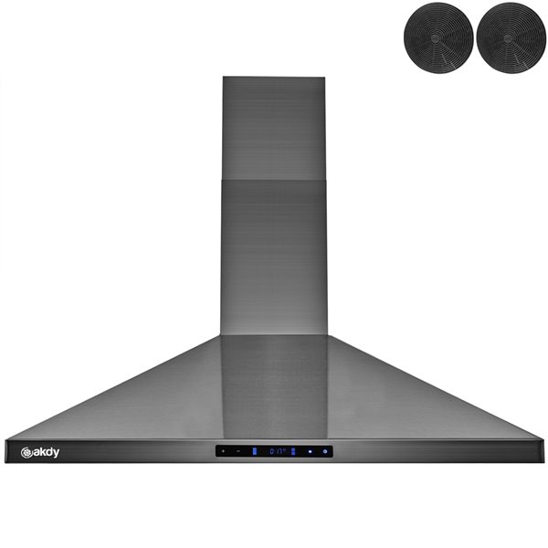 AKDY 36-in Convertible Black Stainless Steel Wall-Mounted Range Hood With Charcoal Filter Included