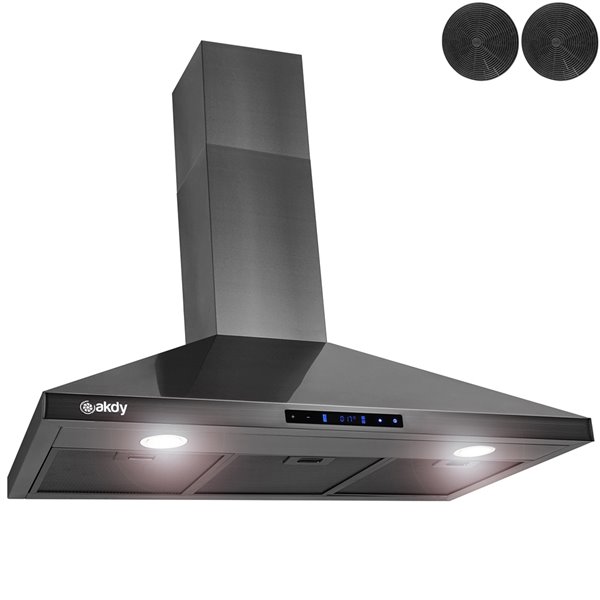 AKDY 36-in Convertible Black Stainless Steel Wall-Mounted Range Hood With Charcoal Filter Included