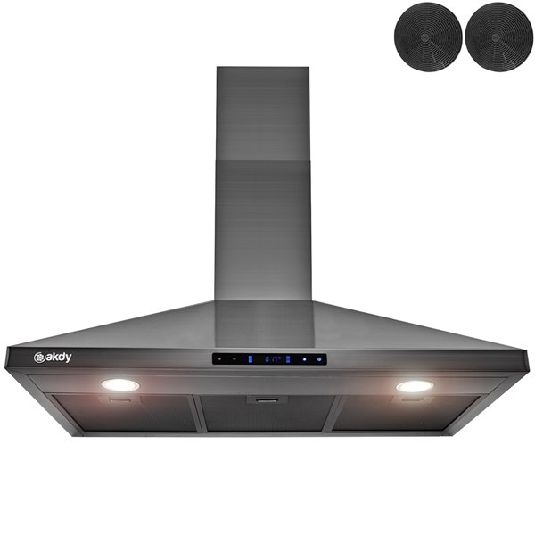 AKDY 36-in Convertible Black Stainless Steel Wall-Mounted Range Hood With Charcoal Filter Included