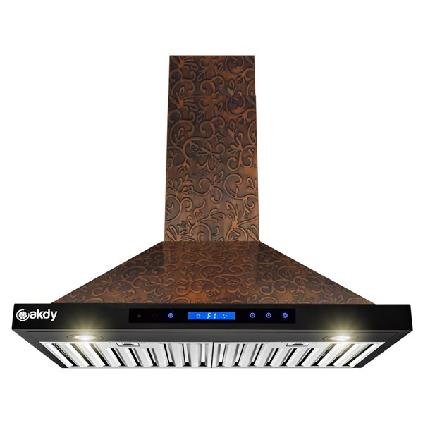 Image of Akdy | 30-In Convertible Embossed Copper Wall-Mounted Range Hood, 343 CFM | Rona