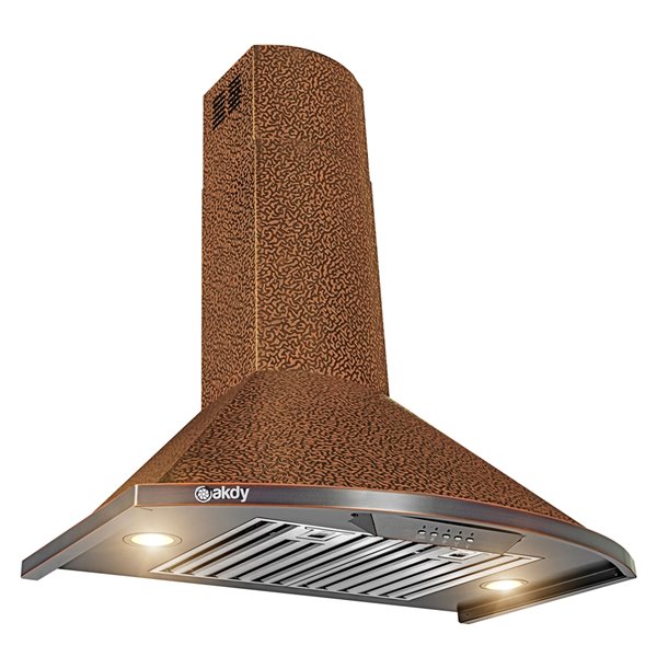 AKDY Convertible Embossed Copper 30-in Wall-Mounted Range Hood