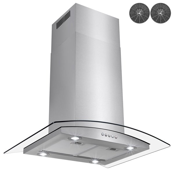 AKDY 30in Convertible Stainless Steel and Glass Island Range Hood With