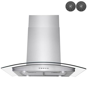 AKDY 30-in Convertible Stainless Steel and Glass Island Range Hood With Charcoal Filter Included