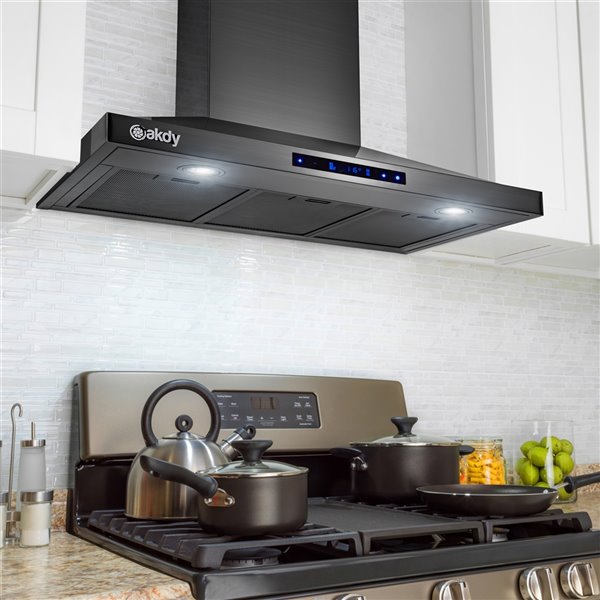 AKDY 36-in Black Brushed Convertible Stainless Steel Wall-Mounted Range Hood