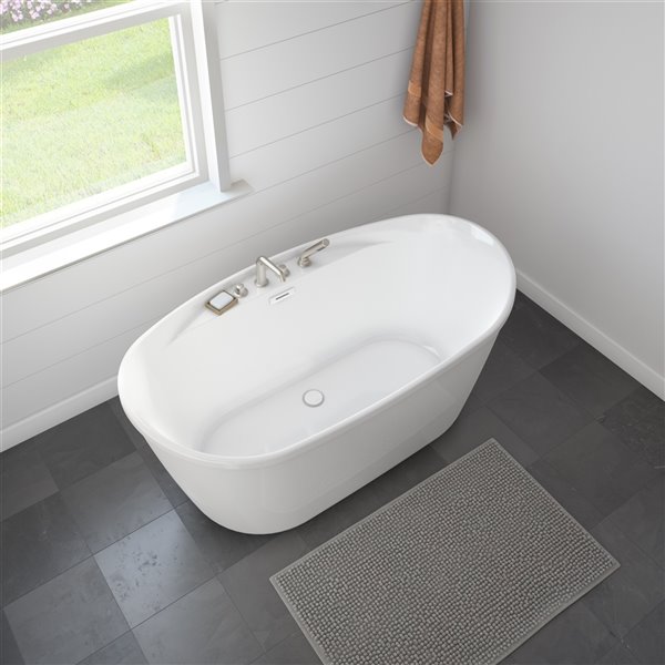 Baignoire autoportante Suna par MAAX ovale en AcrylX blanc de 32 po x 58 po x 27 po avec drain central