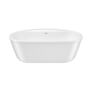 Baignoire autoportante Emica par MAAX ovale en AcrylX blanc de 34 po x 64 po x 23 po avec drain central