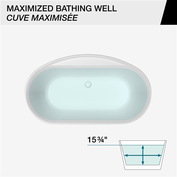 MAAX Emica 32-in x 58-in x 23-in White AcrylX Oval Freestanding Bathtub with Centre Drain
