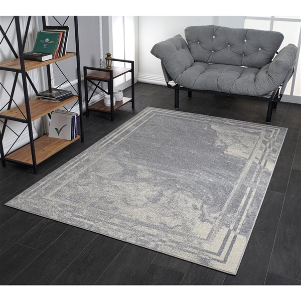 Tapis moderne marbre Logan de La Dole Rugs, 8 pi x 10 pi, gris