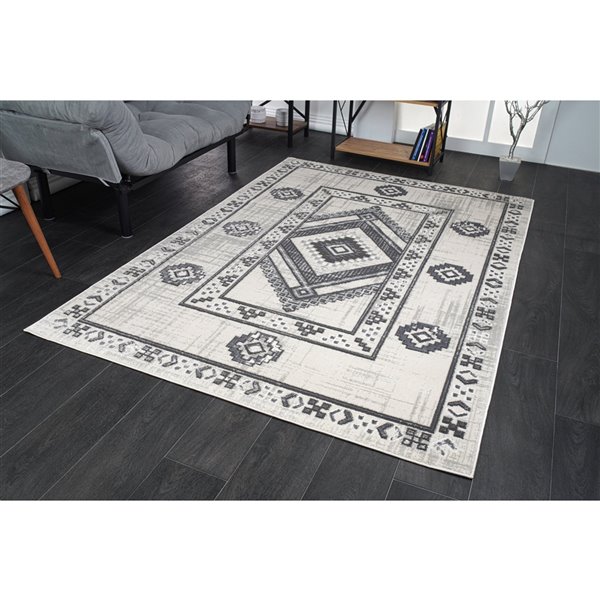 La Dole Rugs Modern Bordered Geometric Area Rug - 5 ft. x 7 ft. - Light Grey