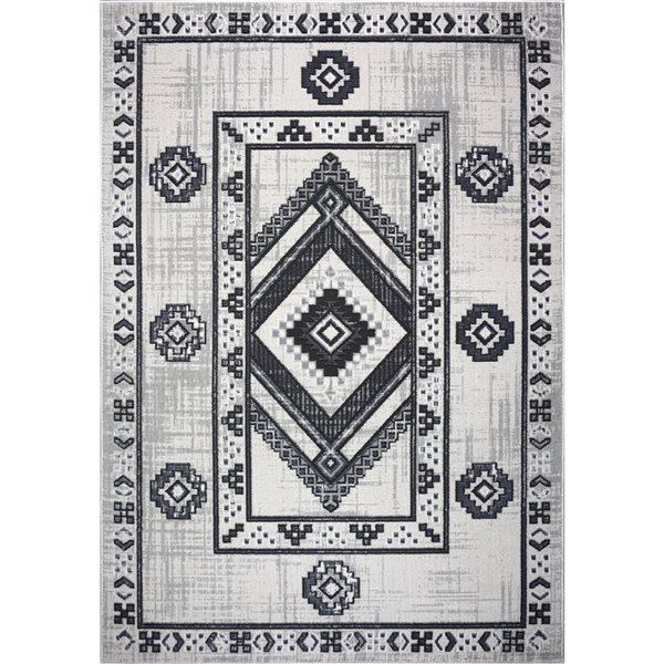 La Dole Rugs Modern Bordered Geometric Area Rug - 5 ft. x 7 ft. - Light Grey