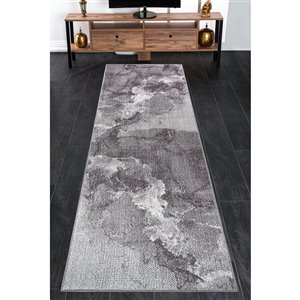 Tapis moderne marbre Logan de LaDole Rugs, 3 pi x 10 pi, gris foncé