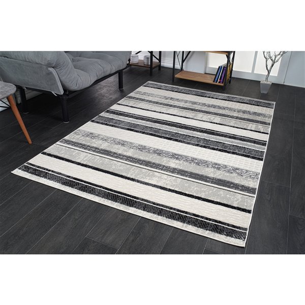 Tapis contemporain moderne de La Dole, 3 pi x 5 pi, gris clair