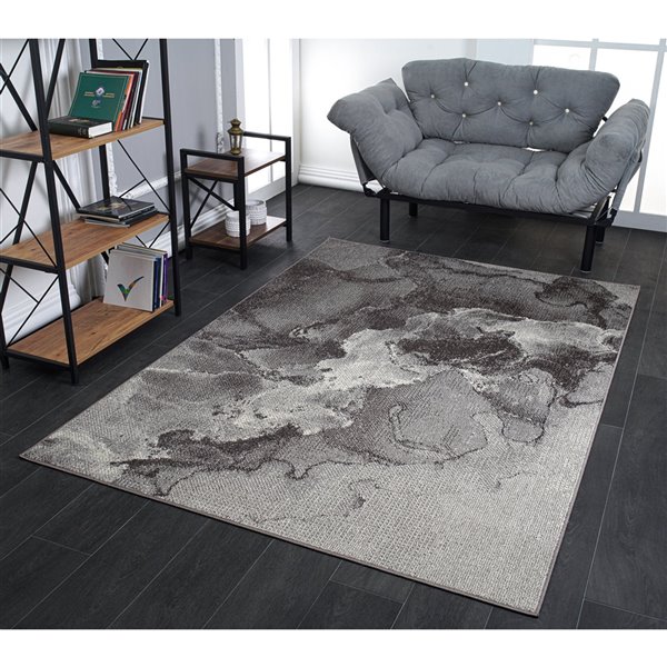 La Dole Rugs Logan Marble Modern Area Rug - 5 ft. x 7 ft. - Dark Grey