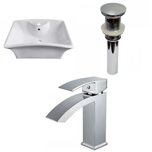 American Imaginations White Ceramic Vessel Bathroom Sink with Modern Chrome Faucet and Overflow Drain (16.25-in x 19.5-in)