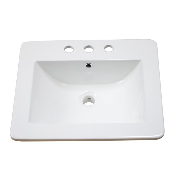 American Imaginations Vee 21-in Glossy White Fire Clay Single Sink Bathroom Vanity Top with Contemporary Chrome Faucet
