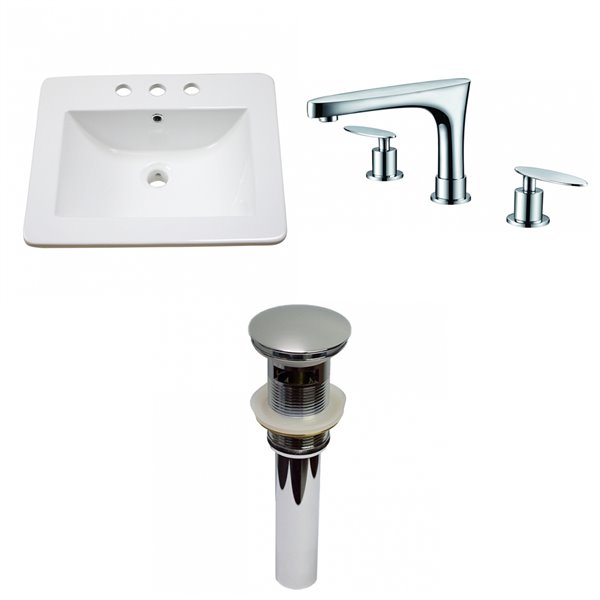 American Imaginations Vee 21-in Glossy White Fire Clay Single Sink Bathroom Vanity Top with Contemporary Chrome Faucet