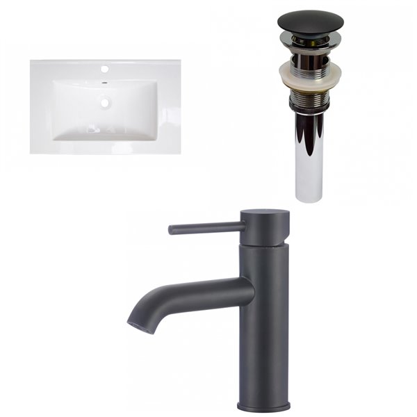 American Imaginations 24-in Glossy White Fire Clay Single Sink Bathroom Vanity Top with Modern Black 1-Hole Faucet