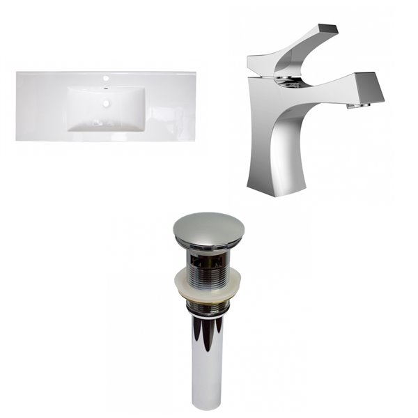 American Imaginations Flair 48.75-in Glossy White Fire Clay Single Sink Bathroom Vanity Top with Chrome Lever Faucet