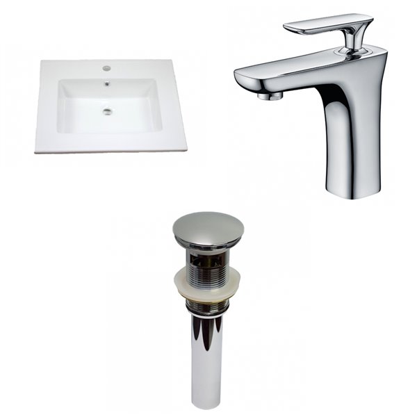 American Imaginations Flair 25 In Glossy White Fire Clay Single Sink Bathroom Vanity Top Chrome 1 Hole Faucet Included Ai 29907 Rona Chrome 1 Hole Faucet Included Ai 29907, 25 Bathroom Vanity With Sink And Faucet