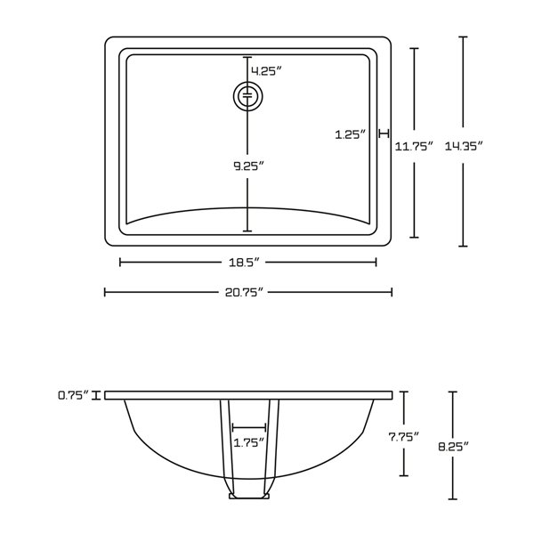 American Imaginations Biscuit Ceramic Rectangular Bathroom Sink with Faucet and Overflow Drain Included (14.35-in x 20.75-in)