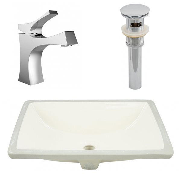 American Imaginations Biscuit Ceramic Rectangular Bathroom Sink with Faucet and Overflow Drain Included (14.35-in x 20.75-in)