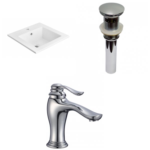 American Imaginations 21-in Glossy White Fire Clay Single Sink Bathroom Vanity Top with Chrome Single Hole Faucet