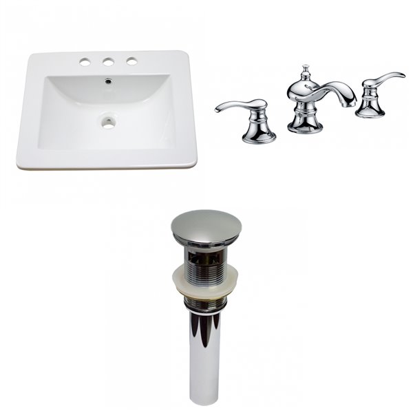 American Imaginations Omni 21-in Glossy White Fire Clay Single Sink Bathroom Vanity Top with Chrome Widespread Faucet