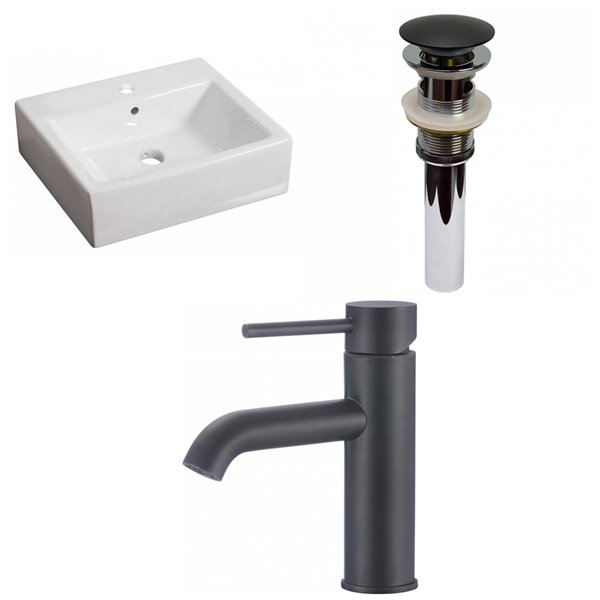 American Imaginations White Ceramic Vessel Rectangular Bathroom Sink