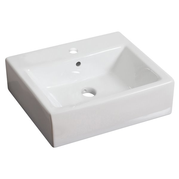 American Imaginations White Ceramic Vessel Bathroom Sink with Mondern Chrome Faucet and Overflow Drain (16.5-in x 21-in)