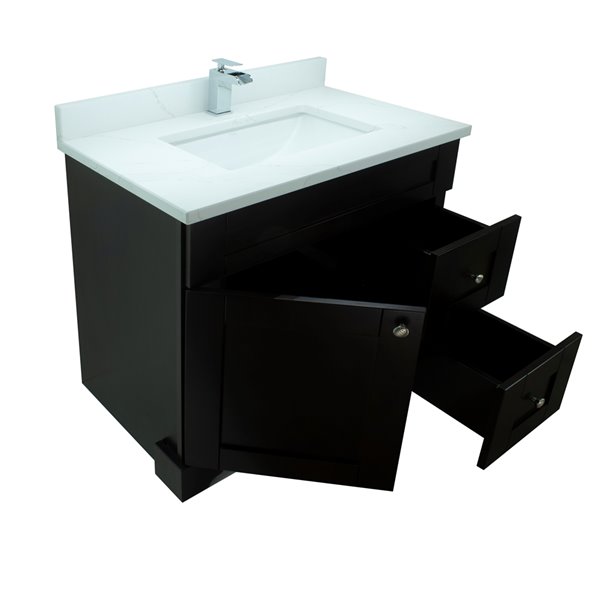 Meuble-lavabo simple Bold Damian par LUKX espresso de 36 po avec comptoir en quartz Calacatta classique