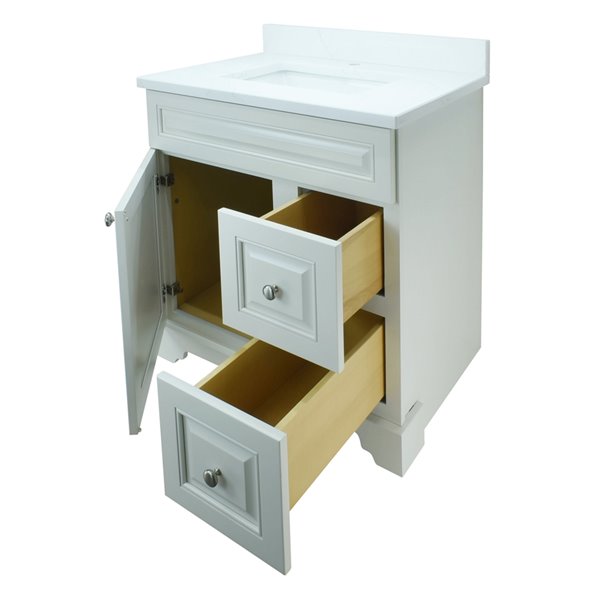 Meuble-lavabo simple Bold Damian par LUKX de 36 po avec comptoir de quartz blanc classique