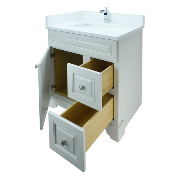 Meuble-lavabo simple Bold Damian par LUKX de 36 po avec comptoir de quartz blanc classique