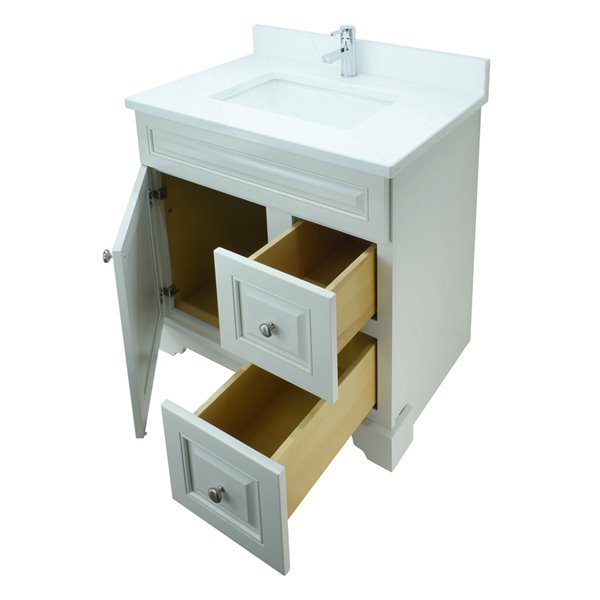 Meuble-lavabo simple Bold Damian par LUKX de 36 po avec comptoir de quartz blanc classique