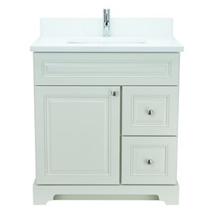 LUKX Bold Damian 36-in Antique White Single Sink Bathroom Vanity with Classic White Quartz Top