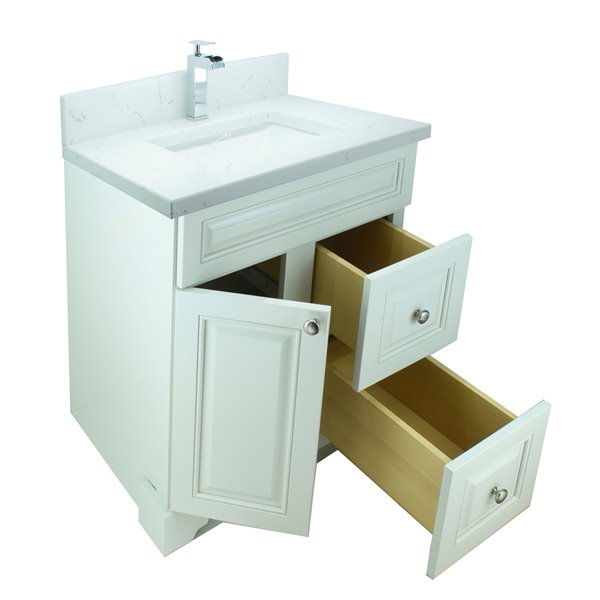 LUKX Bold Damian 24-in Antique White Single Sink Bathroom Vanity with Carrara White Quartz Top