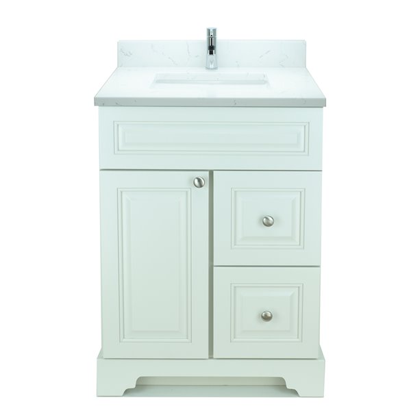 LUKX Bold Damian 24-in Antique White Single Sink Bathroom Vanity with Carrara White Quartz Top