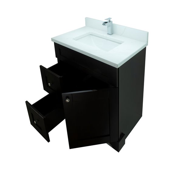 LUKX Bold Damian 24-in Espresso Single Sink Bathroom Vanity with Classic Calcutta Quartz Countertop