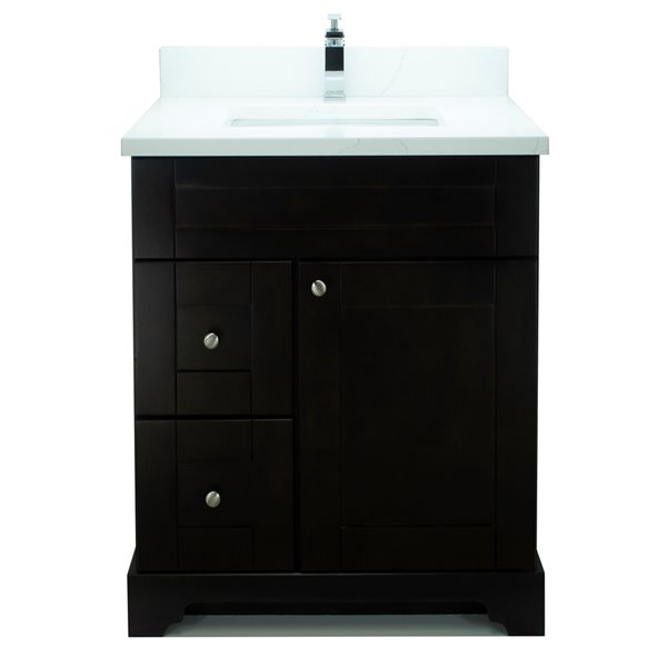 LUKX Bold Damian 24-in Espresso Single Sink Bathroom Vanity with Classic Calcutta Quartz Countertop