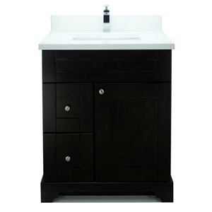 LUKX Bold Damian 24-in Espresso Single Sink Bathroom Vanity with Classic Calcutta Quartz Countertop