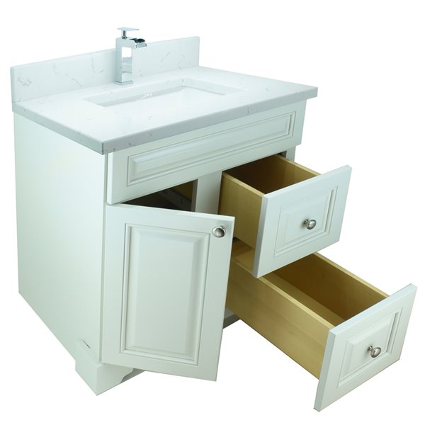 Meuble-lavabo simple Bold Damian par LUKX de 36 po avec comptoir de quartz blanc de Carrare