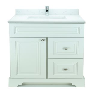 Meuble-lavabo simple Bold Damian par LUKX de 36 po avec comptoir de quartz blanc de Carrare