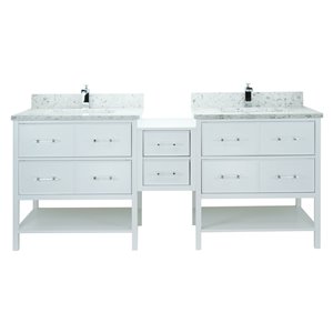 Lukx Bold Gemma 74-in White Double Sink Bathroom Vanity With Milky Way Quartz Top