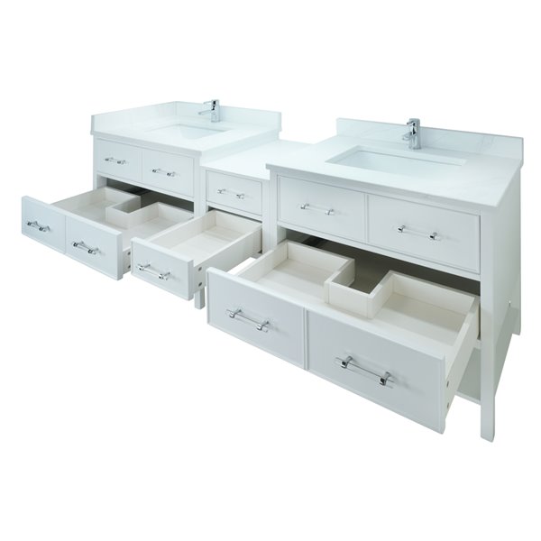 Lukx Bold Gemma 74-in White Double Sink Bathroom Vanity With Classic Calcutta Quartz Top