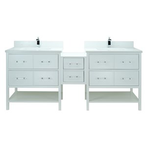 Lukx Bold Gemma 74-in White Double Sink Bathroom Vanity With Classic Calcutta Quartz Top