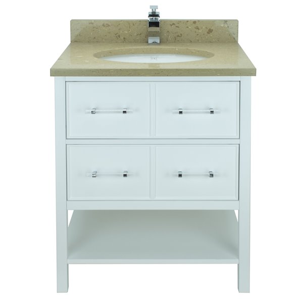 Lukx Bold Gemma 36-in White Single Sink Bathroom Vanity With Royal Brown Quartz Top