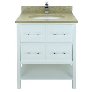 Lukx Bold Gemma 36-in White Single Sink Bathroom Vanity With Royal Brown Quartz Top