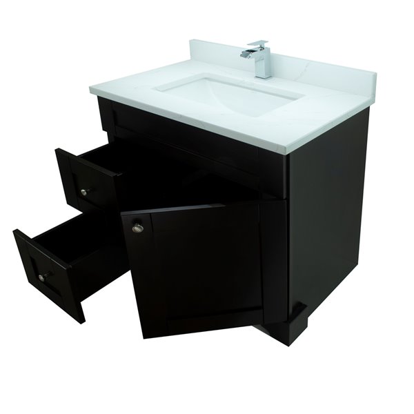 Meuble-lavabo simple espresso Bold Damian par LUKX de 36 po avec comptoir en quartz Calacatta classique